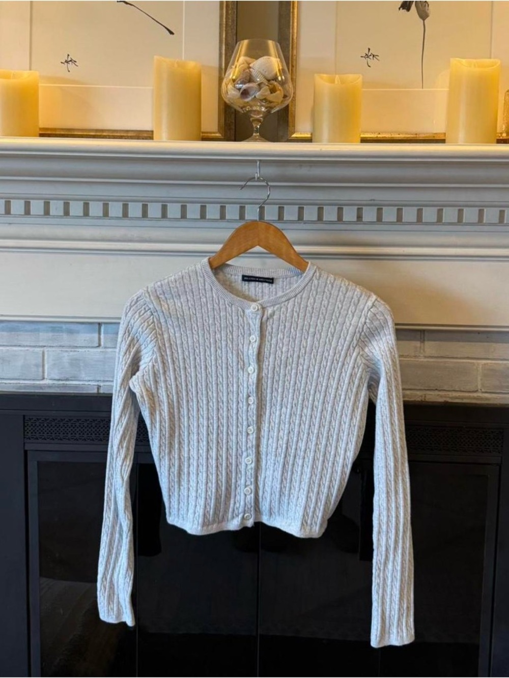 Brandy Melville Zoe Cardigan Light Gray Cable Knit Cropped XS/S - Picture 2 of 8